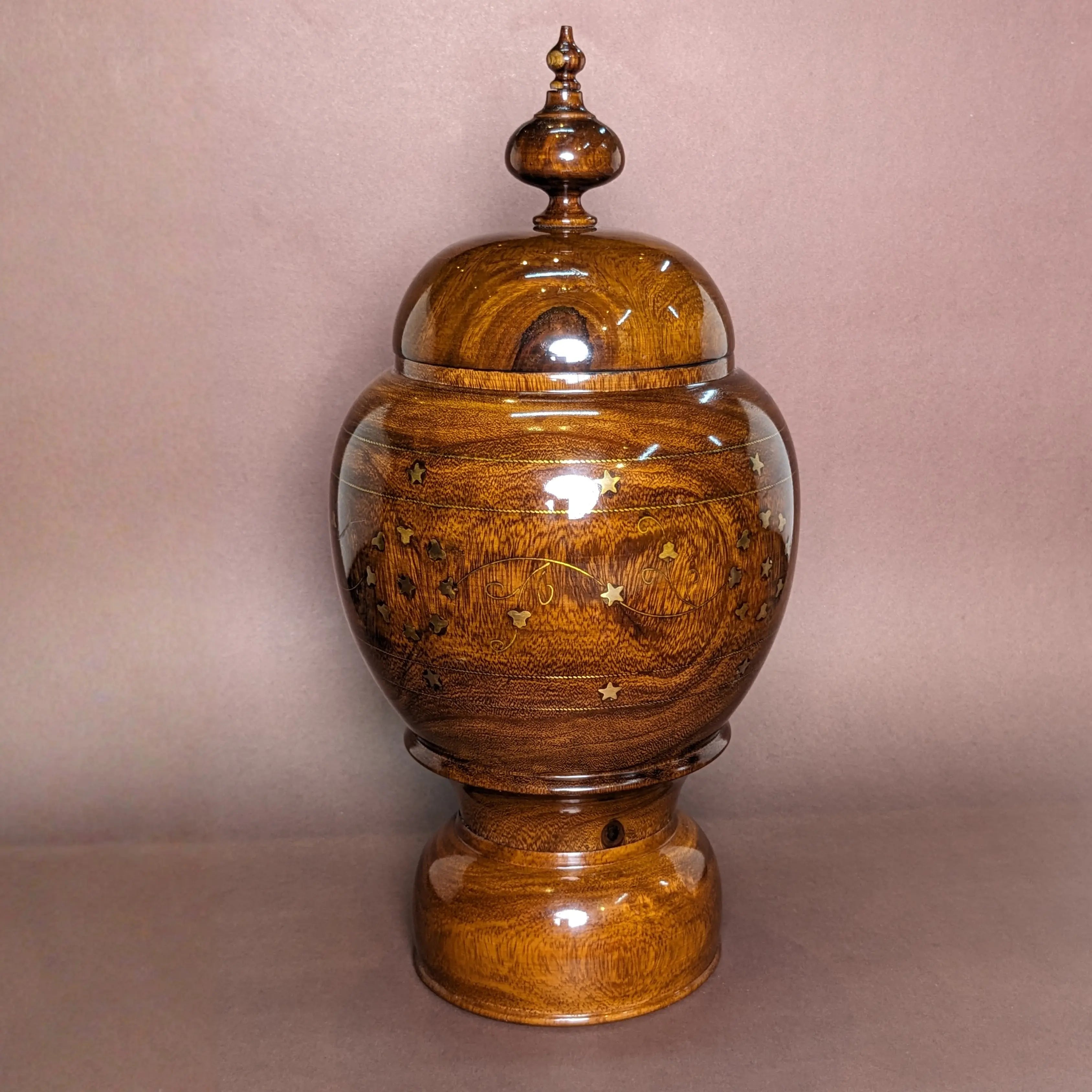 Wooden Brass Art Candy Jar with Lid