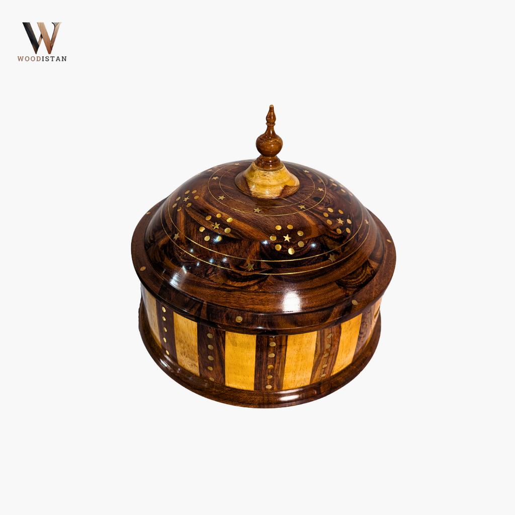 Handmade Wooden Dome Striped Hotpot with Steel Bowl