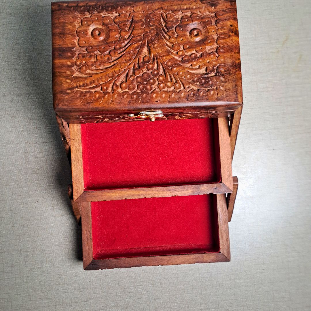 Set of 3 Hand Carved Wooden Jewelry Boxes - Timeless Elegance