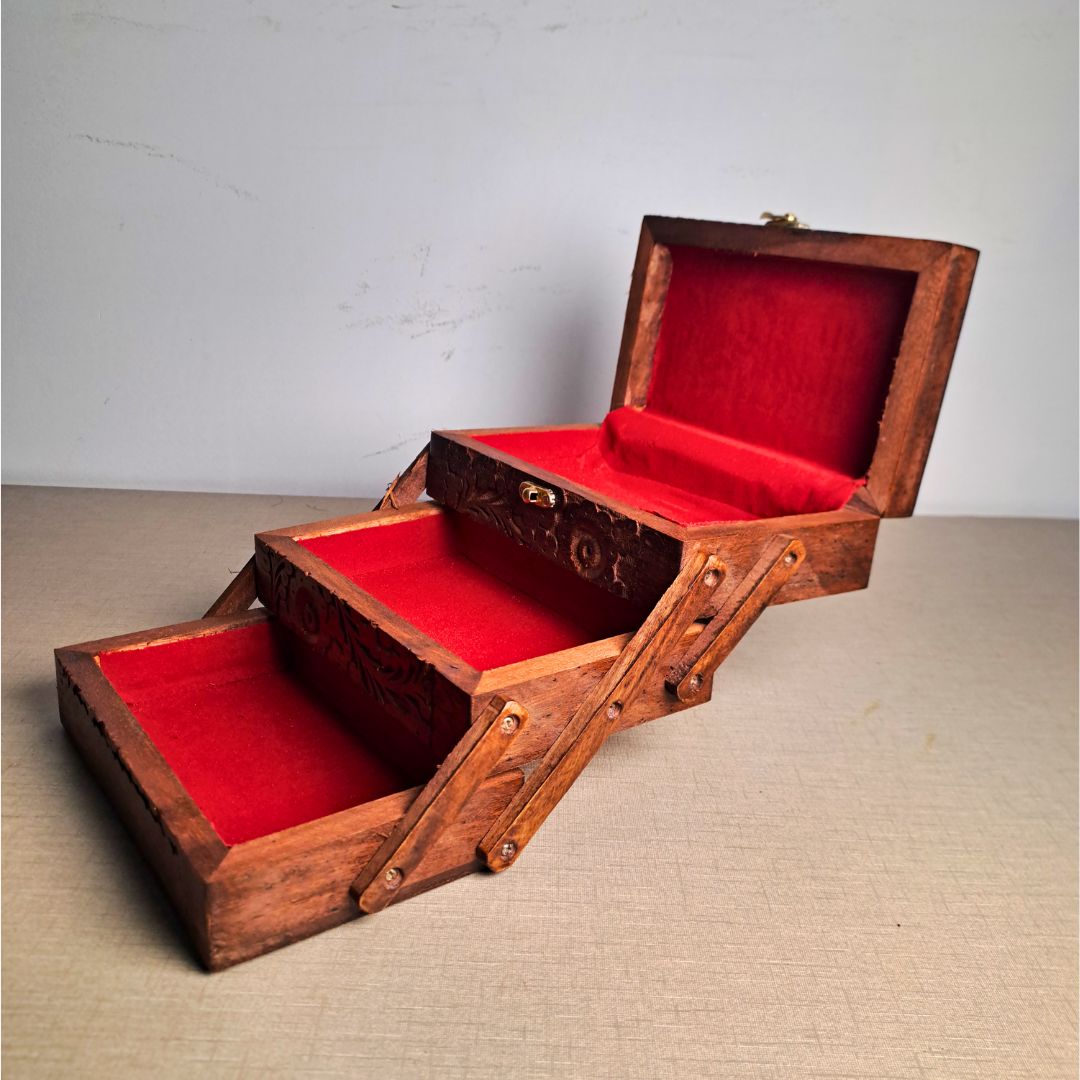 Set of 3 Hand Carved Wooden Jewelry Boxes - Timeless Elegance