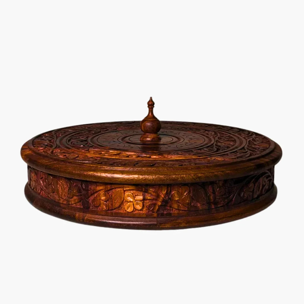 Handcrafted Wooden Dry Fruit Box with Traditional Carving