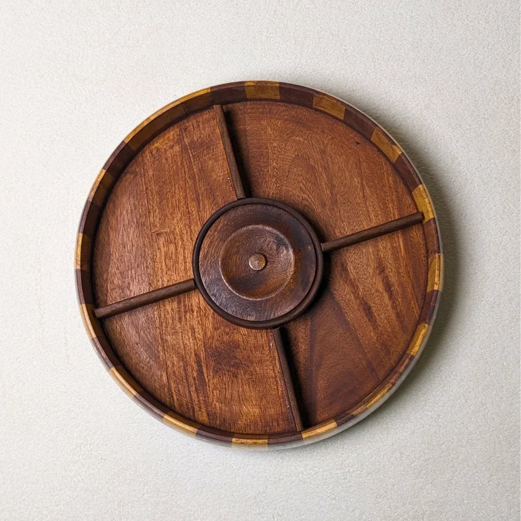 Handcrafted Striped Wooden Dry Fruit Box with Brass Art