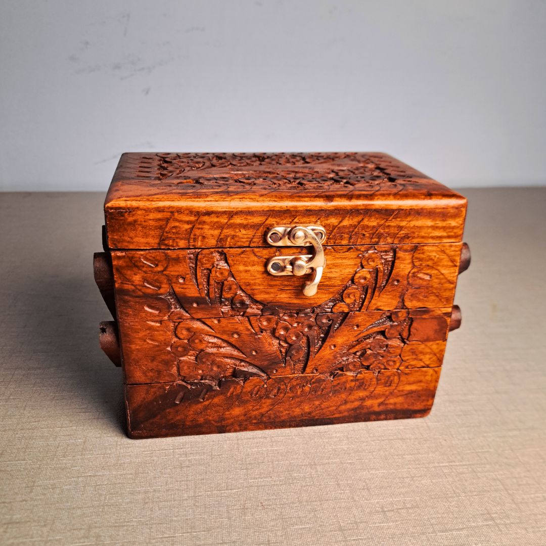 Set of 3 Hand Carved Wooden Jewelry Boxes - Timeless Elegance