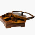 Handcrafted Wooden Dry Fruit Box with Glass Lid with 7 Compartments