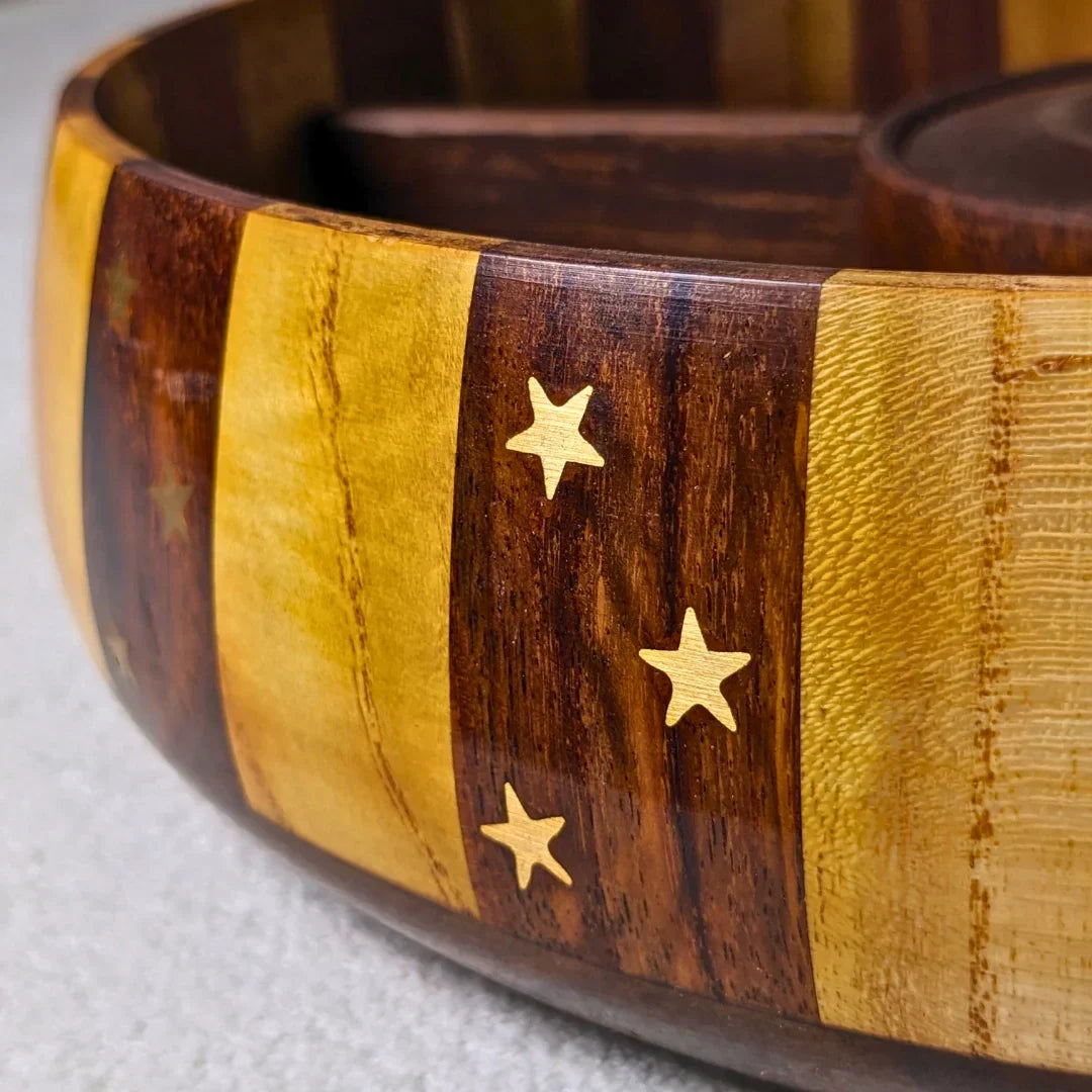 Handcrafted Striped Wooden Dry Fruit Box with Brass Art