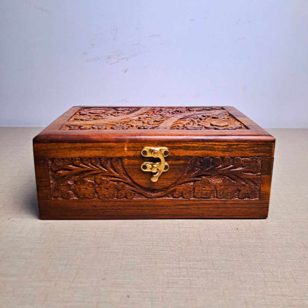 Set of 3 Hand Carved Wooden Jewelry Boxes - 6x9", 7x10", and 8x12"