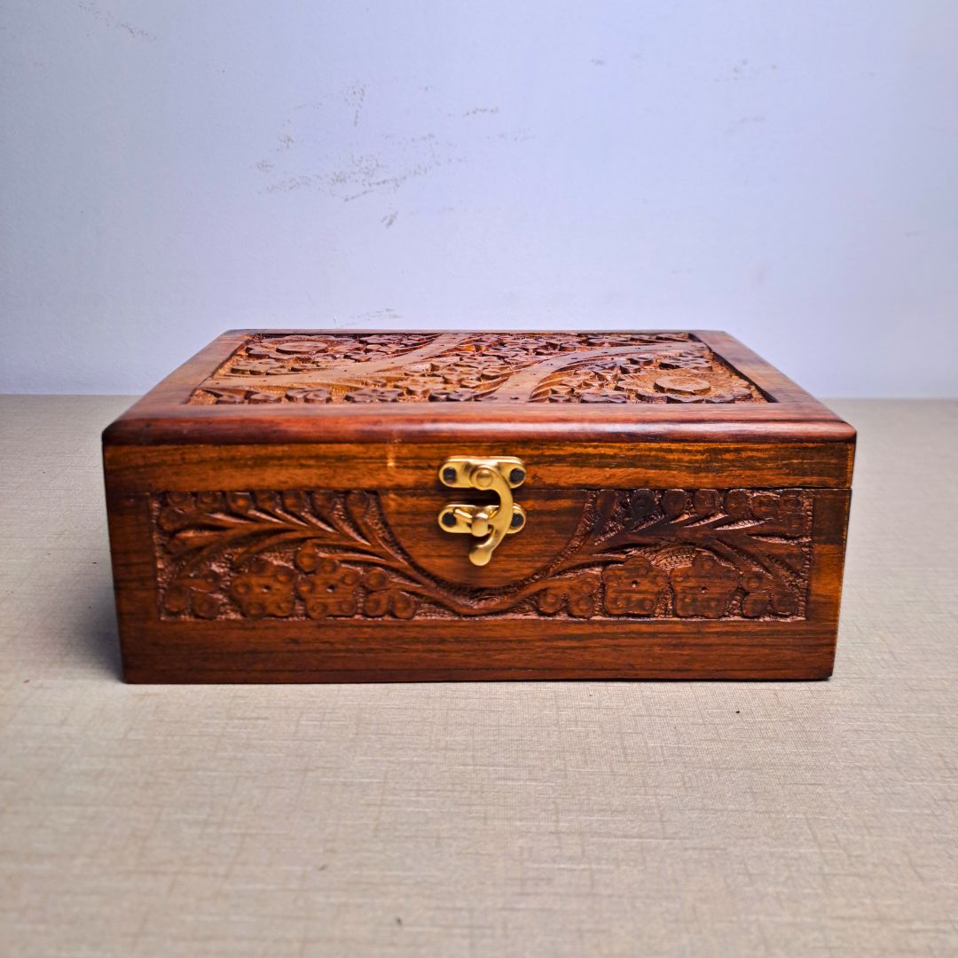 Set of 3 Hand Carved Wooden Jewelry Boxes - 6x9", 7x10", and 8x12"
