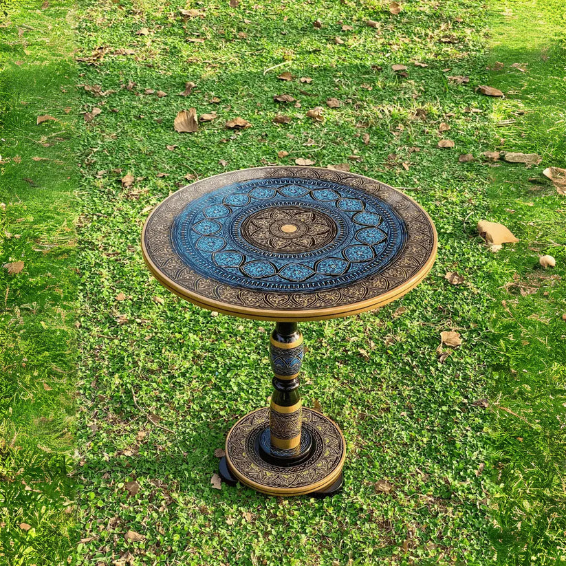18″ Wooden Round Coffee Table – Royal Blue Naqsheen Design