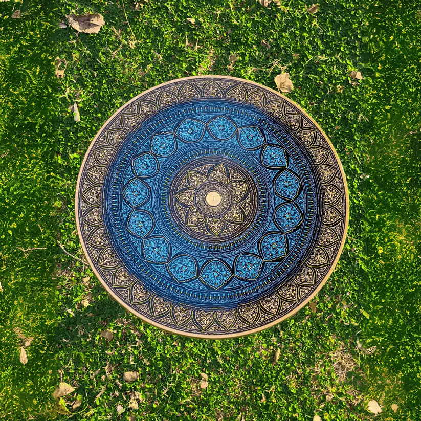 18″ Wooden Round Coffee Table – Royal Blue Naqsheen Design