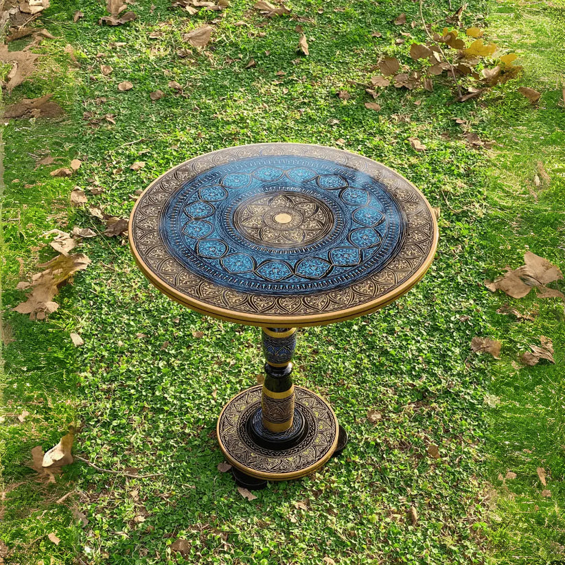 18″ Wooden Round Coffee Table – Royal Blue Naqsheen Design