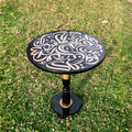 18″ Wooden Round Coffee Table – Black & Gold Calligraphy