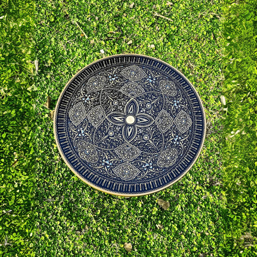 18″ Wooden Round Coffee Table – Jungle Blue Naqsheen Design