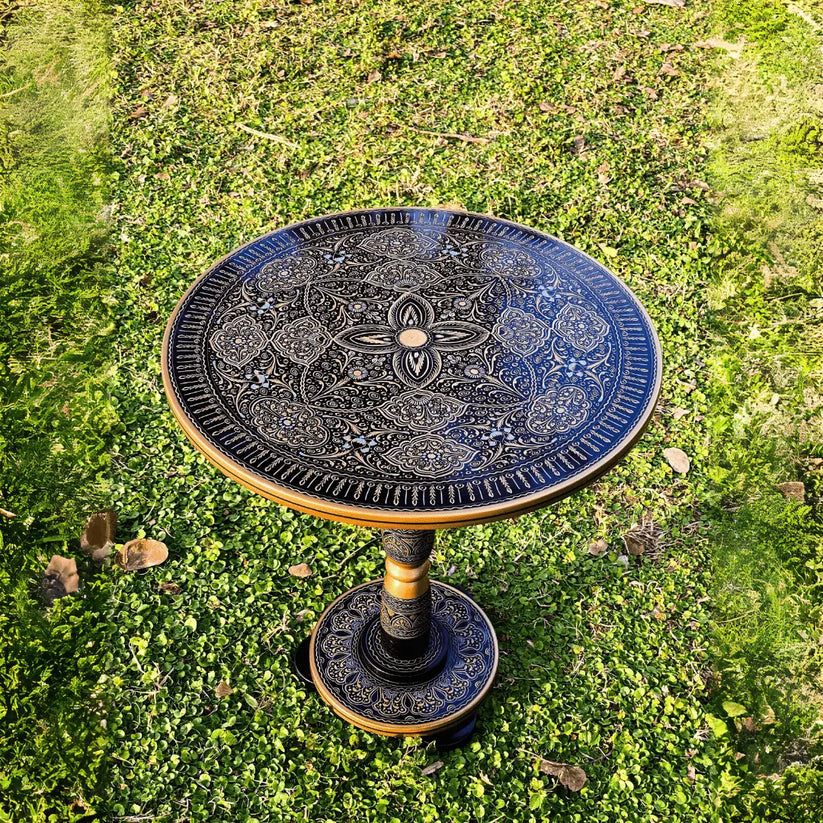 18″ Wooden Round Coffee Table – Jungle Blue Naqsheen Design