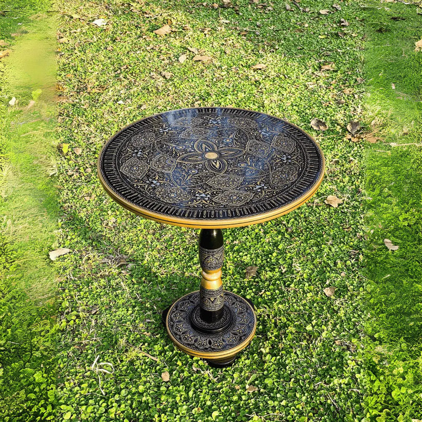 18″ Wooden Round Coffee Table – Jungle Blue Naqsheen Design