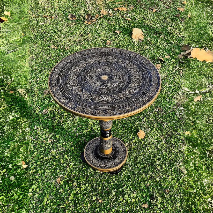 18″ Wooden Round Coffee Table – Midnight Grey Naqsheen Design