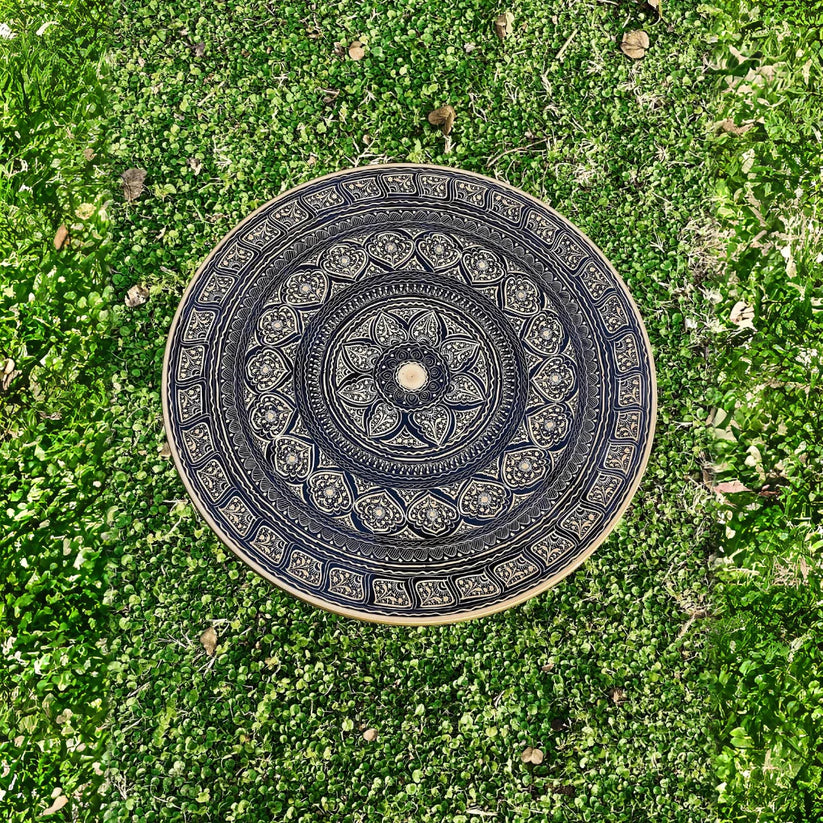 18″ Wooden Round Coffee Table – Midnight Grey Naqsheen Design