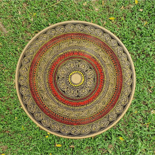 18″ Wooden Round Coffee Table – Regal Red Naqsheen Design