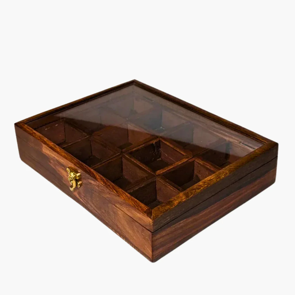 12 Portion Handmade Natural Wood Spices Box