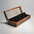 Wooden Watch Box with Glass Lid & Shape-Holding Cushions – Organizer for 5 Watches