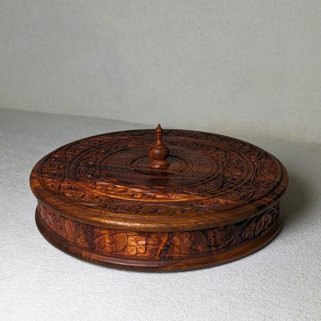 Handcrafted Wooden Dry Fruit Box with Traditional Carving