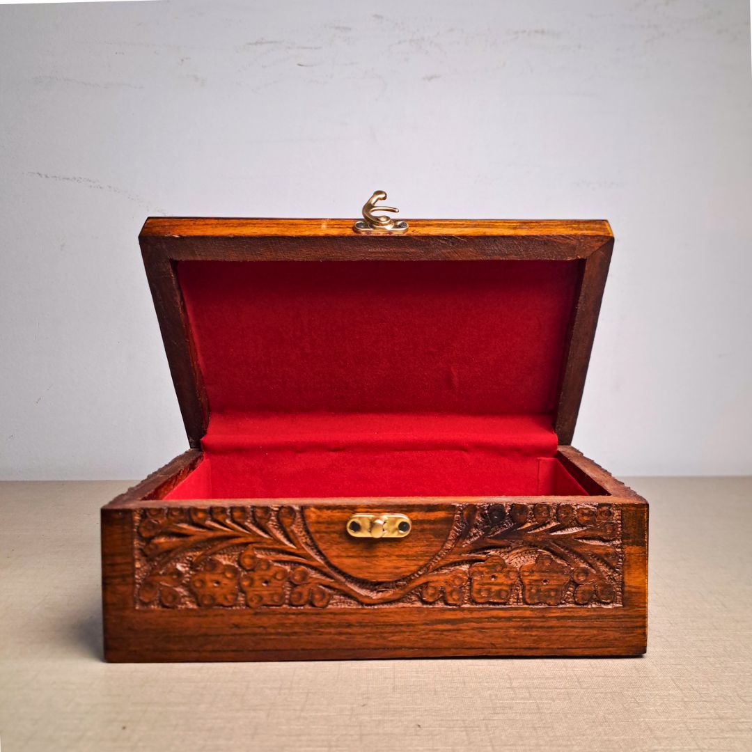 Set of 3 Hand Carved Wooden Jewelry Boxes - 6x9", 7x10", and 8x12"