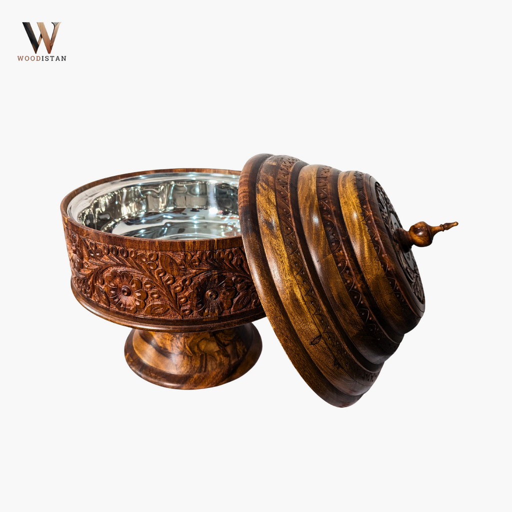 Colossal Wooden Hotpot with Carving Art and Stainless Steel Bowl