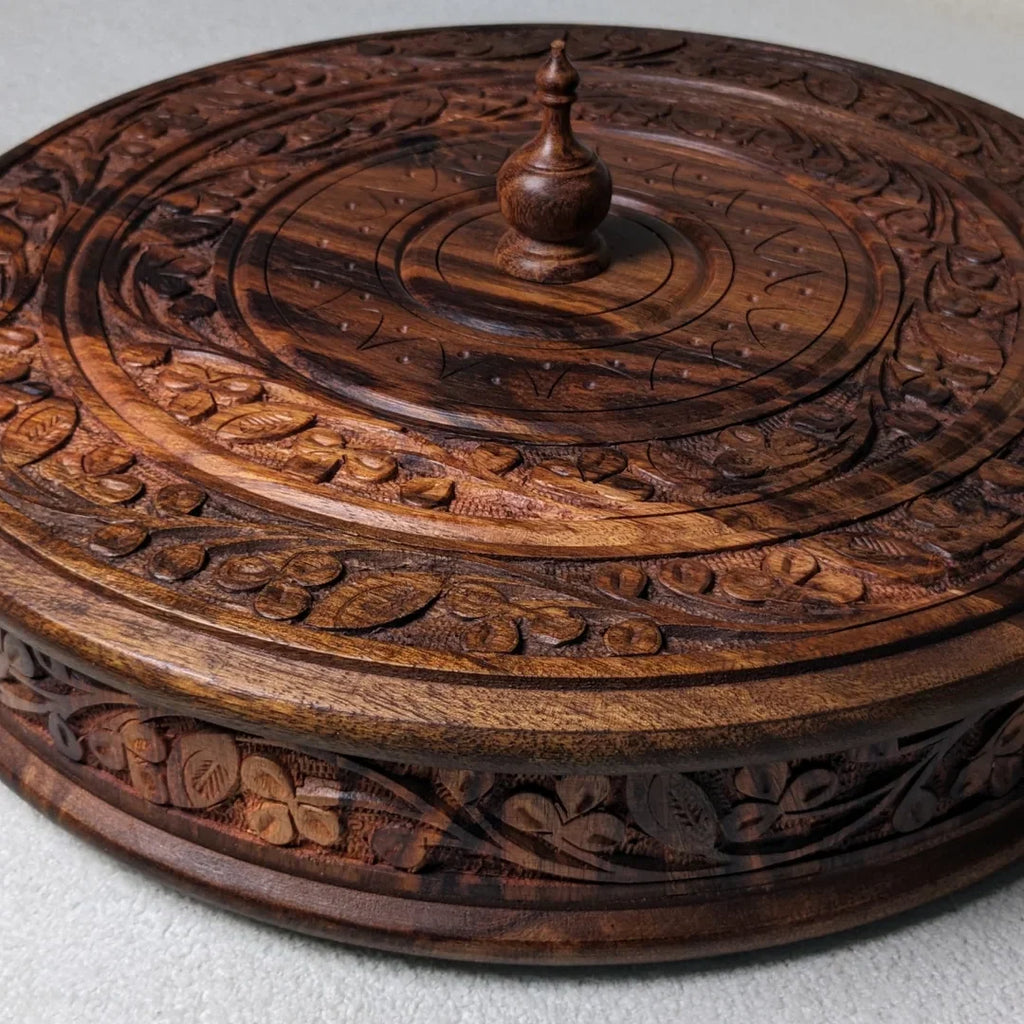 Handcrafted Wooden Dry Fruit Box with Traditional Carving