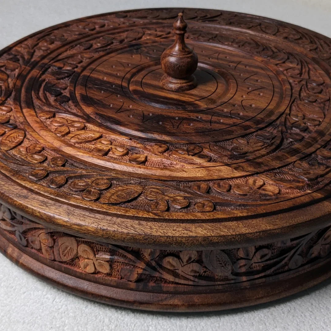 Handcrafted Wooden Dry Fruit Box with Traditional Carving