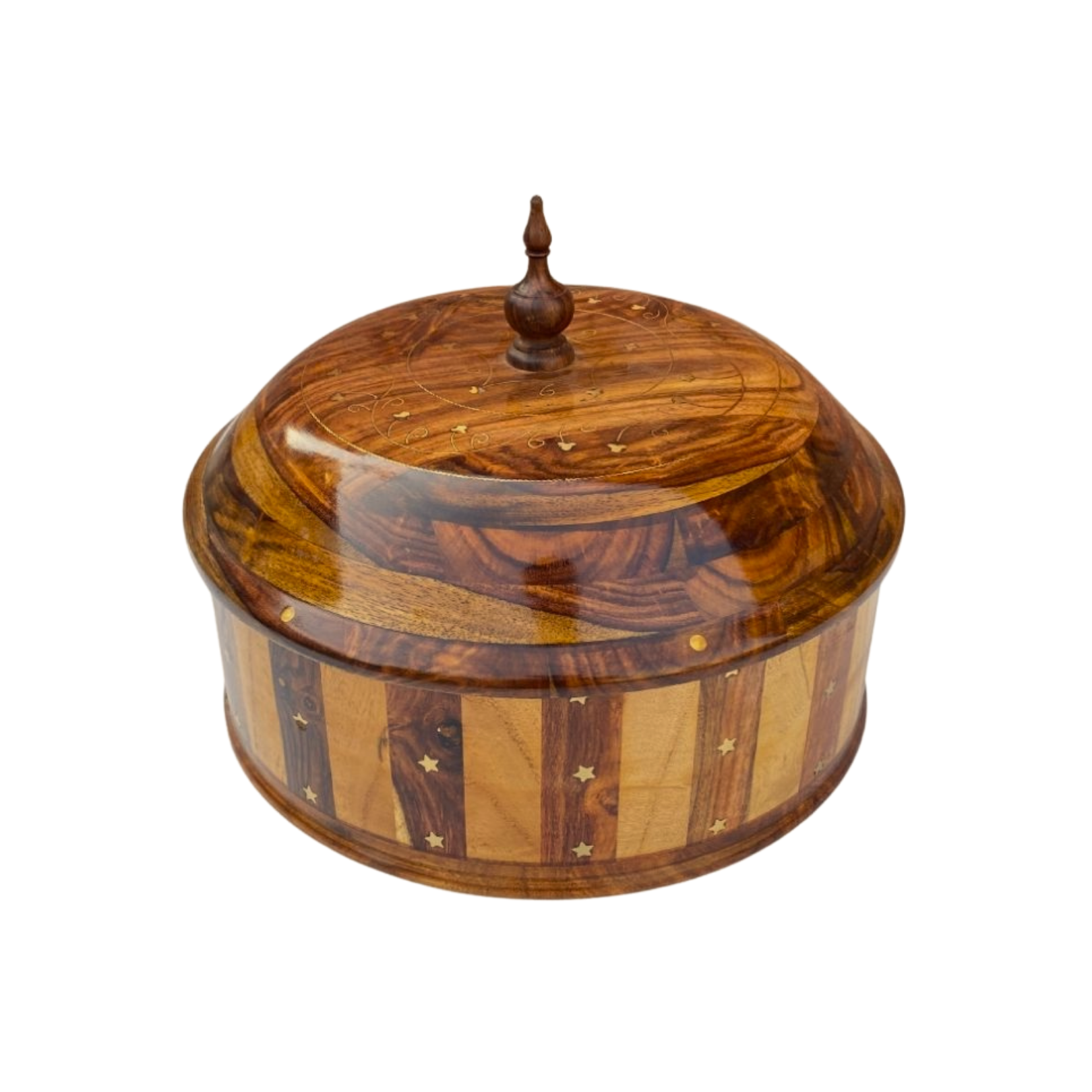 Wooden Handmade Striped Hot Pot with Steel Bowl