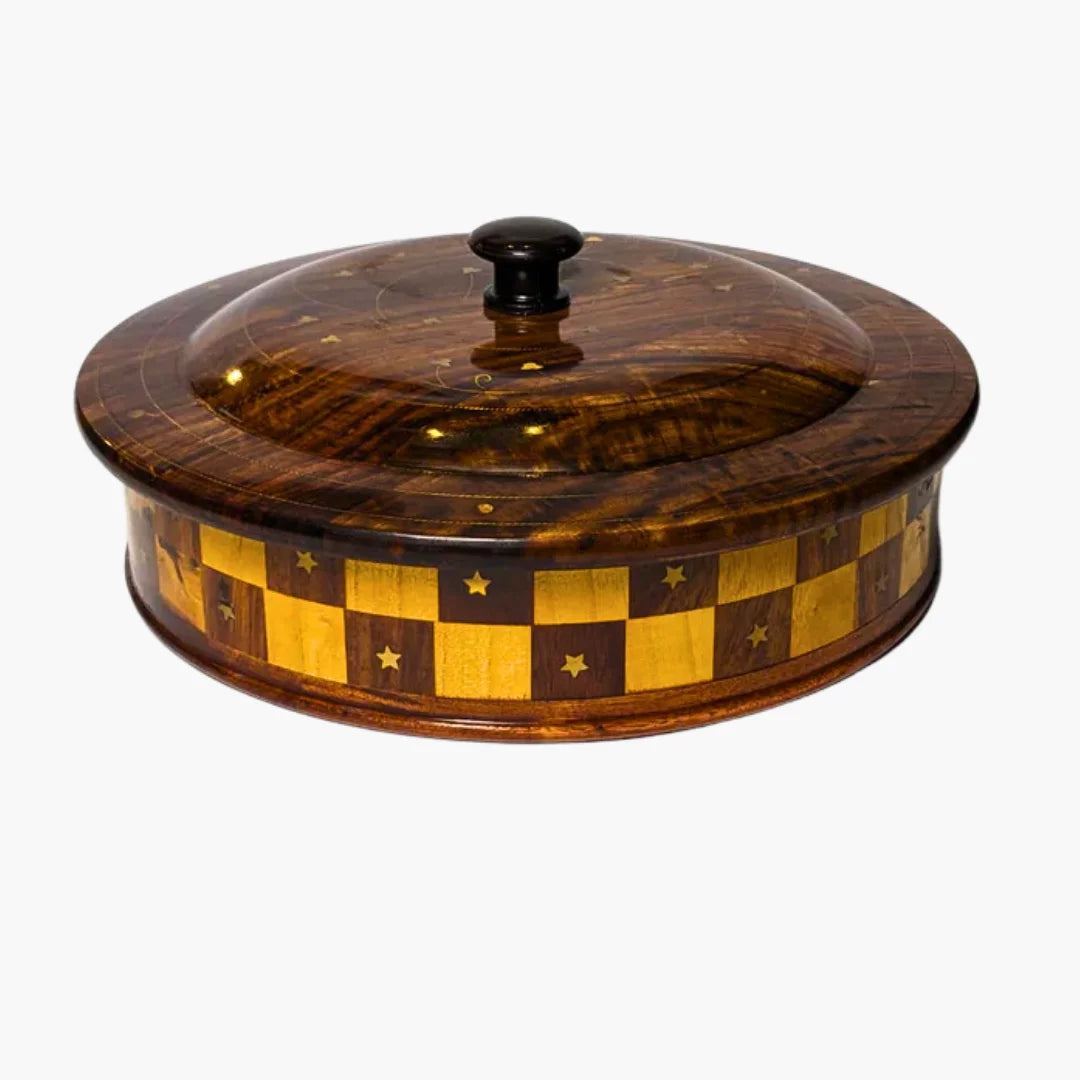 Handcrafted Wooden Dry Fruit Box with Checkered Pattern