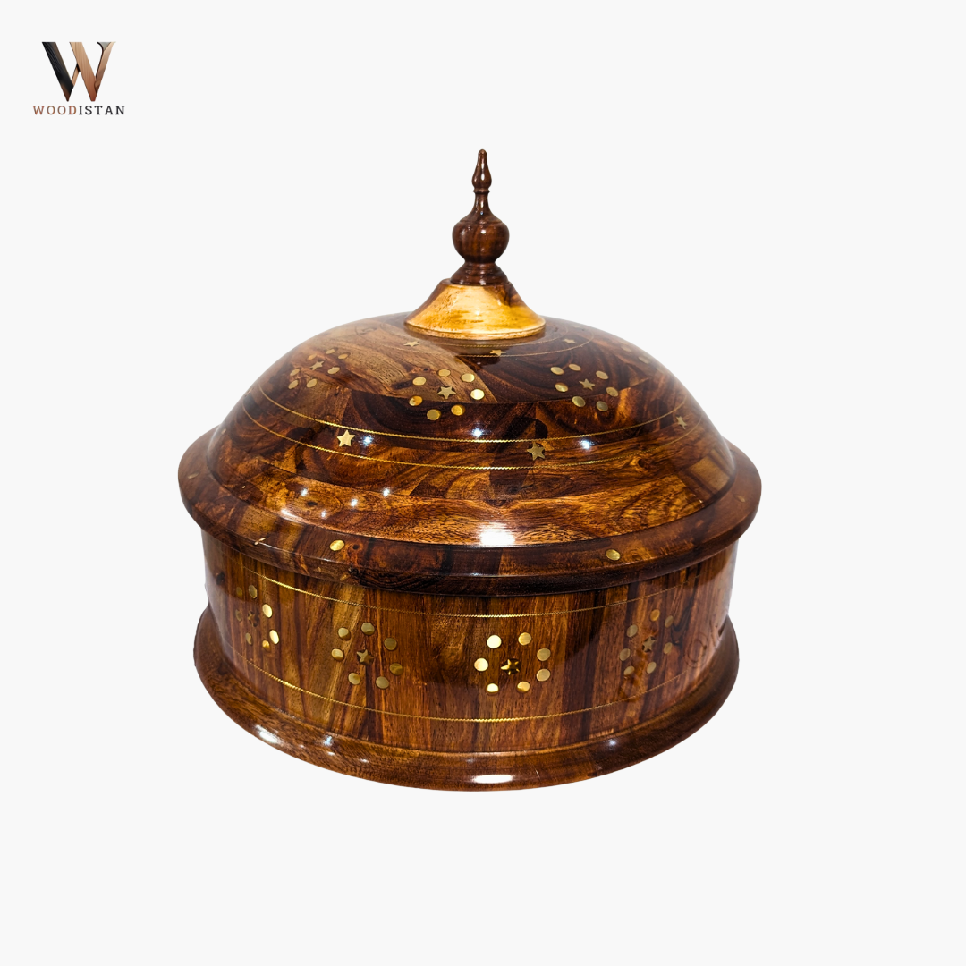 Handmade Wooden Dome Hotpot with Steel Bowl & Brass Art