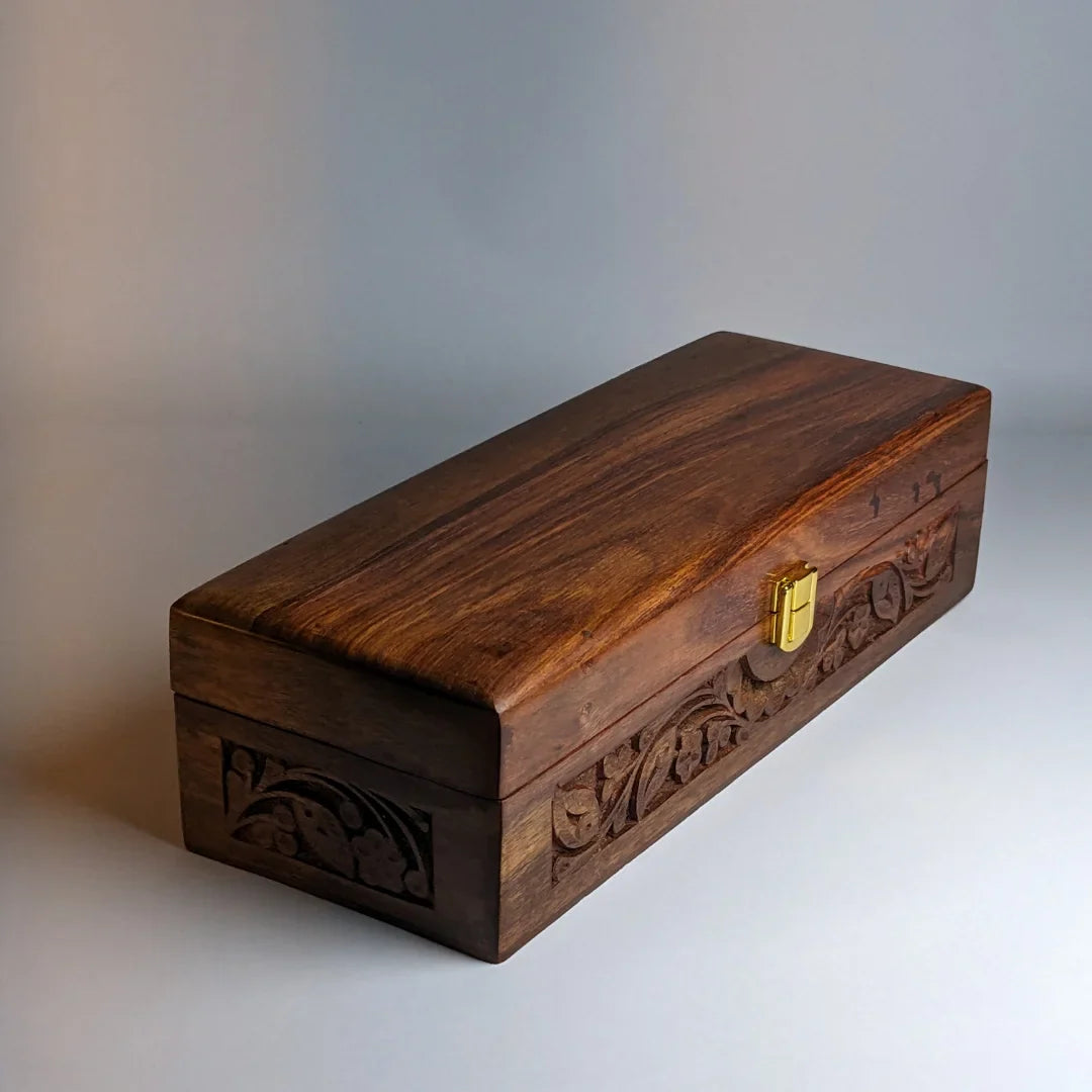 Wooden Watch Box with Plain Top, Carving Art & Shape-Holding Cushions – Organizer for 5 Watches