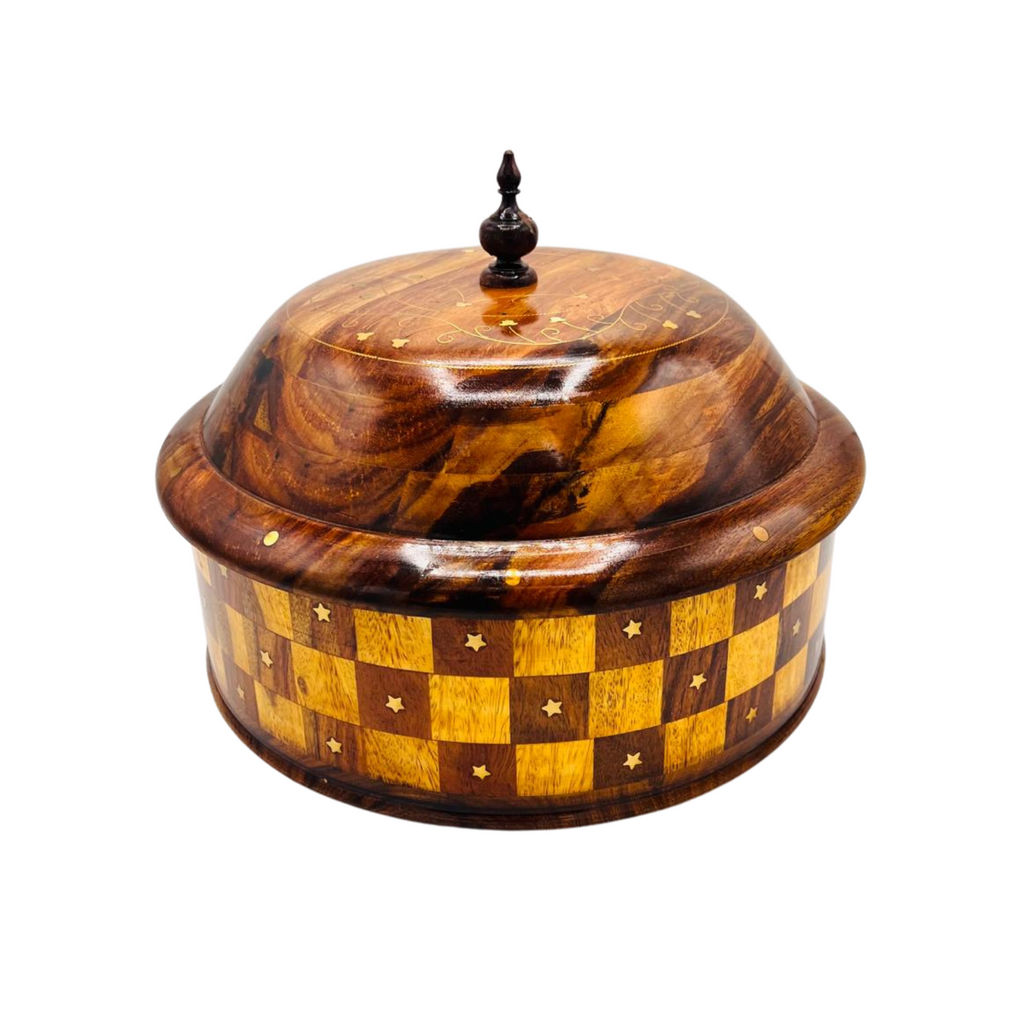 Wooden Handmade Checkered Hot Pot with Steel Bowl