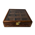 9 Portion Wooden Carved Spice Storage
