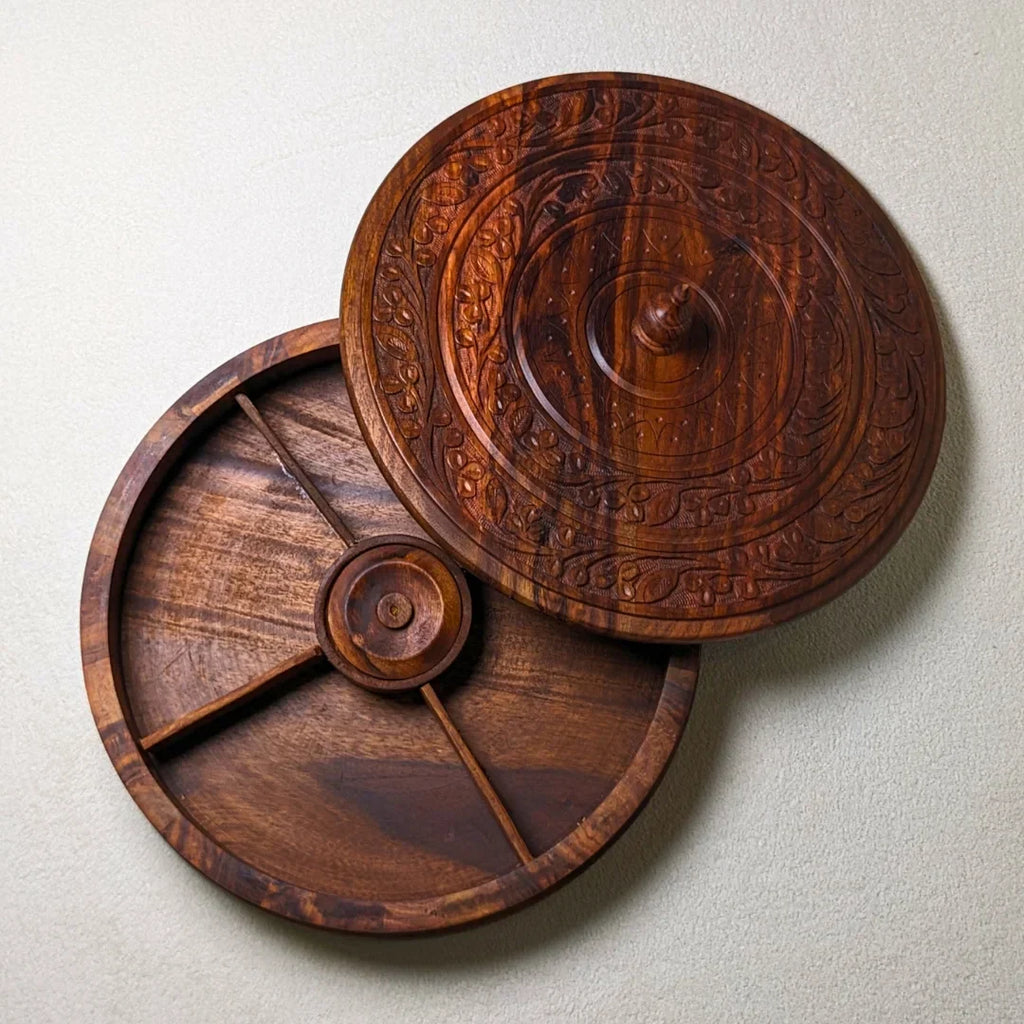 Handcrafted Wooden Dry Fruit Box with Traditional Carving