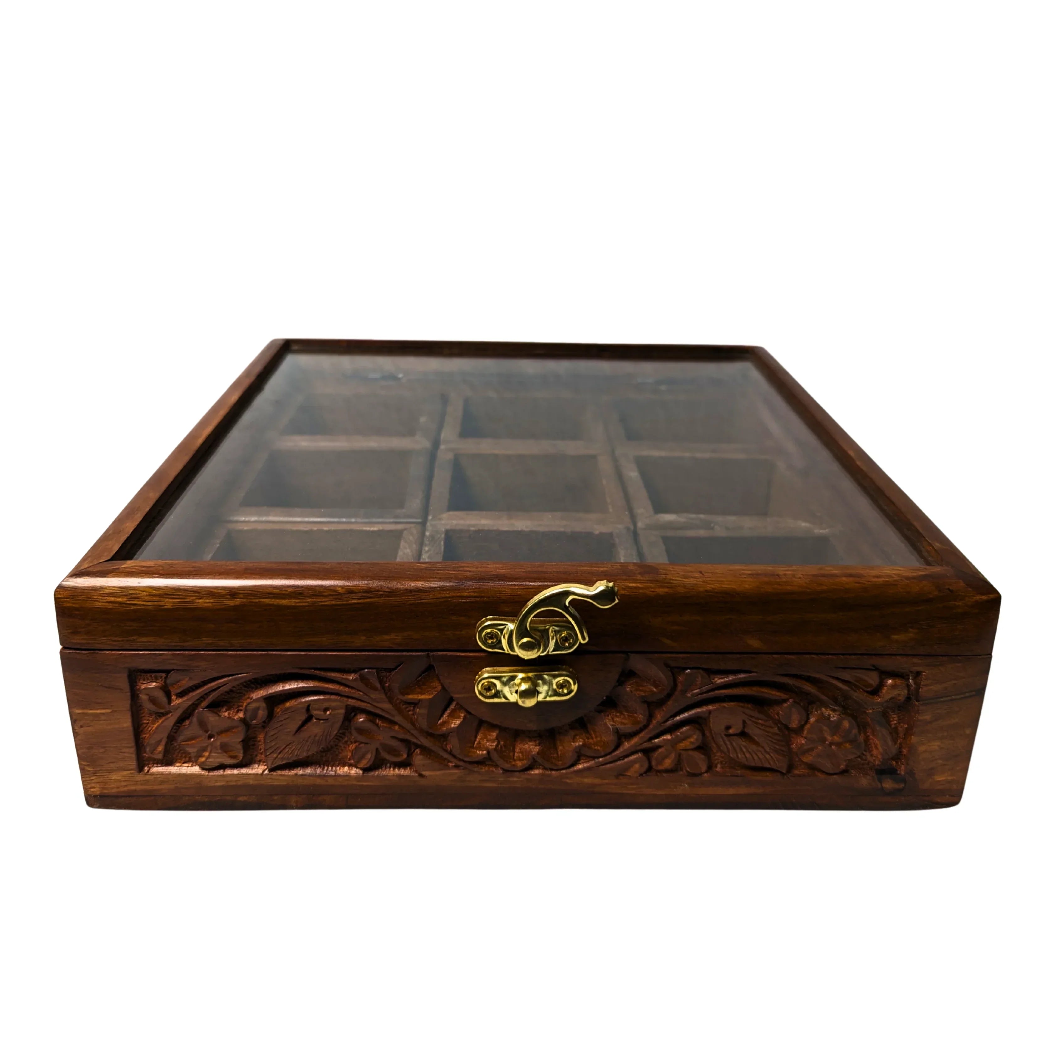 9 Portion Wooden Carved Spice Storage