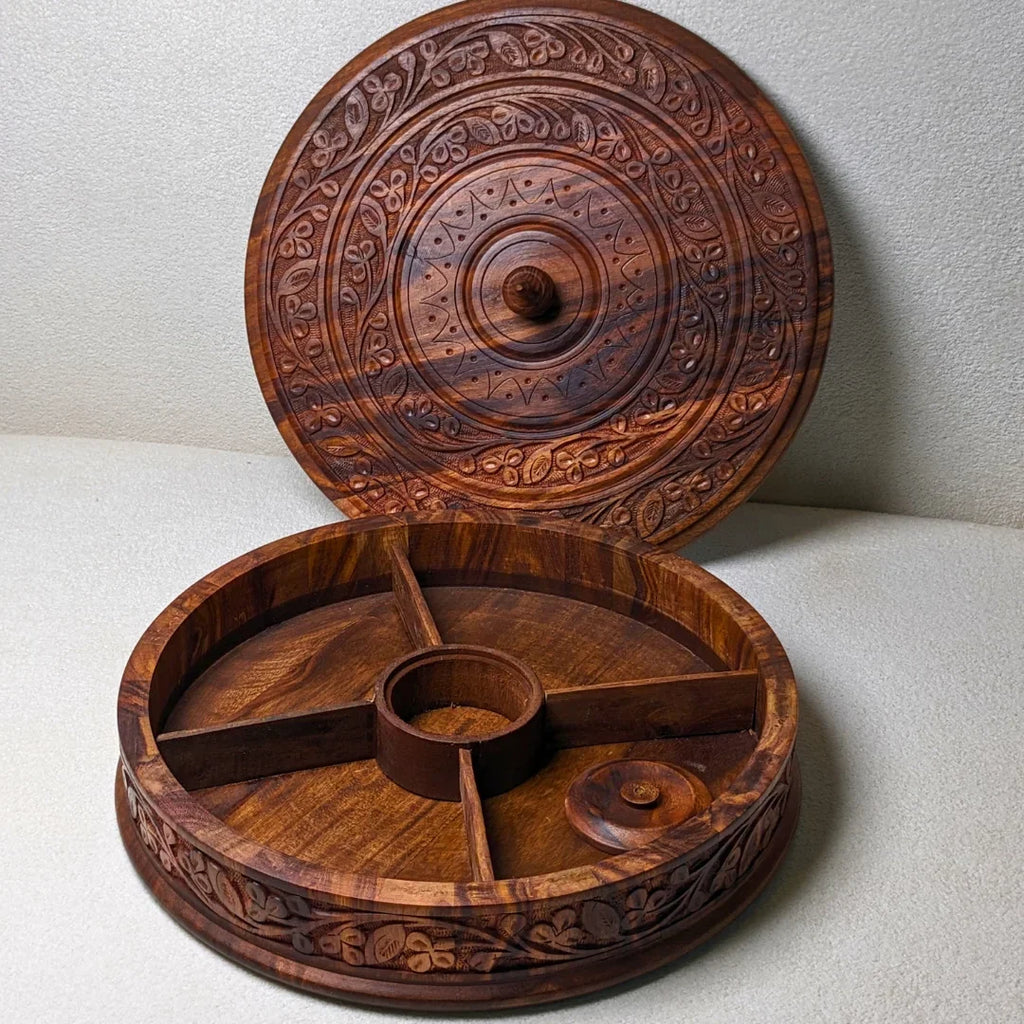 Handcrafted Wooden Dry Fruit Box with Traditional Carving