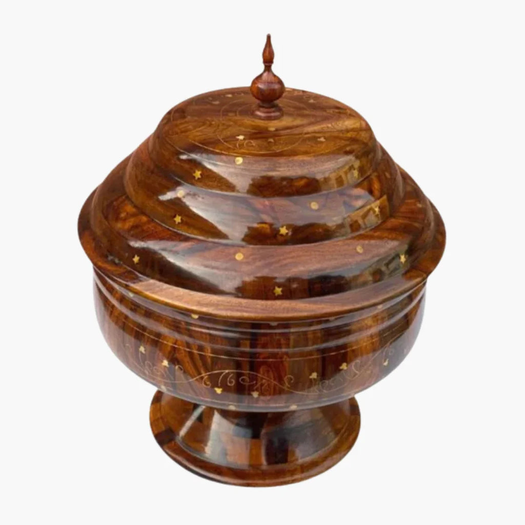 Colossal Wooden Hotpot with Brass Artistry & Steel Bowl