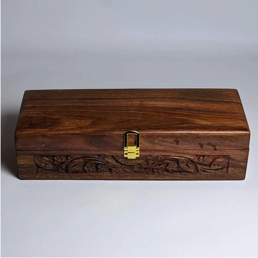 Wooden Watch Box with Plain Top, Carving Art & Shape-Holding Cushions – Organizer for 5 Watches