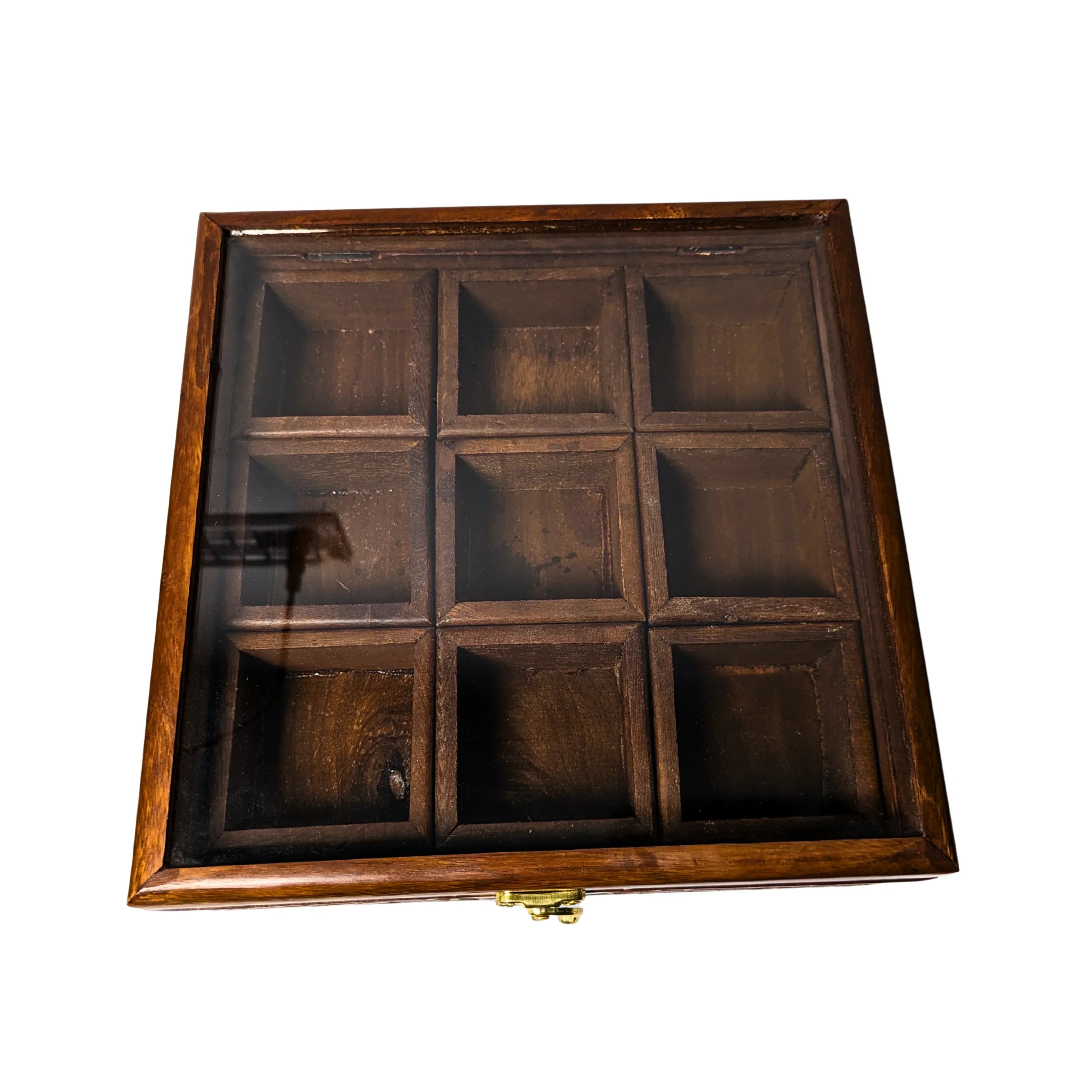 9 Portion Wooden Carved Spice Storage