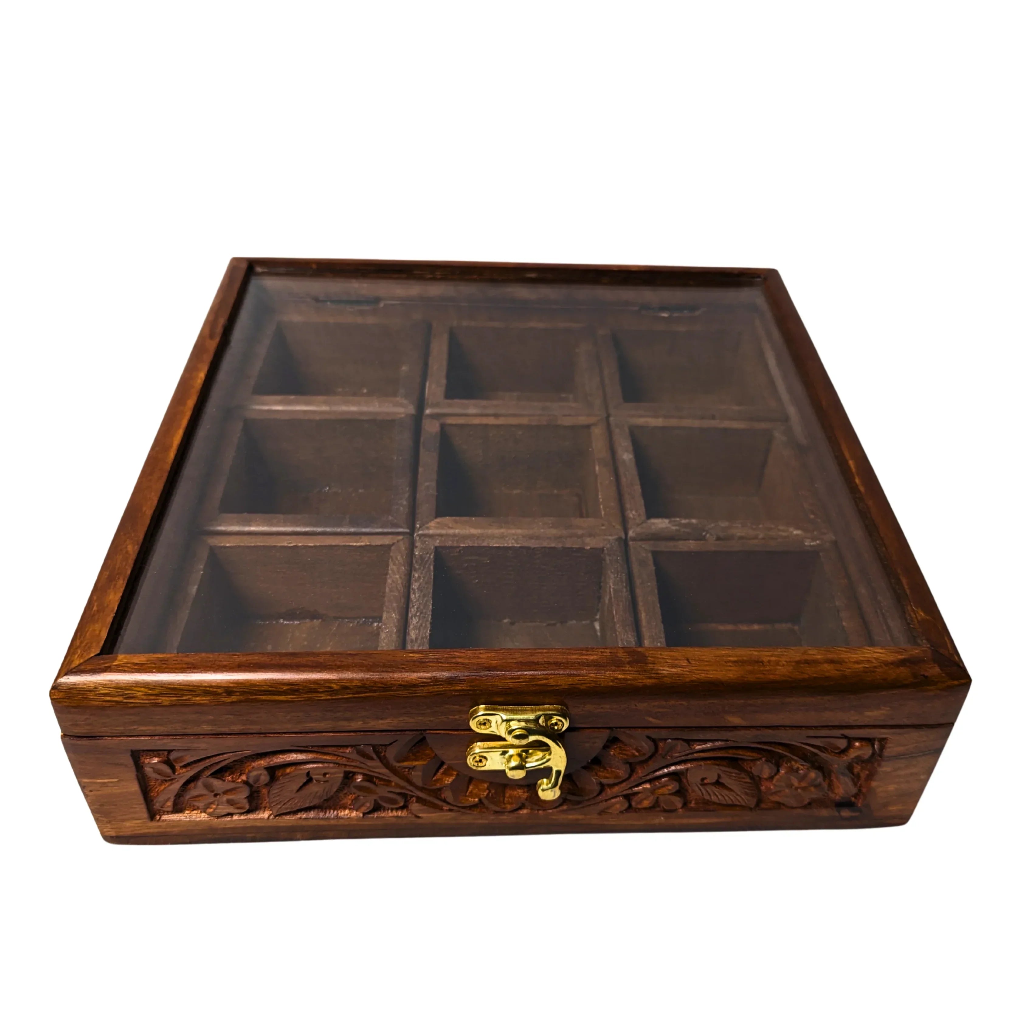 9 Portion Wooden Carved Spice Storage