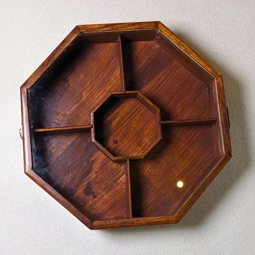 Wooden Octagon Dry Fruit Box with Glass Lid - Large