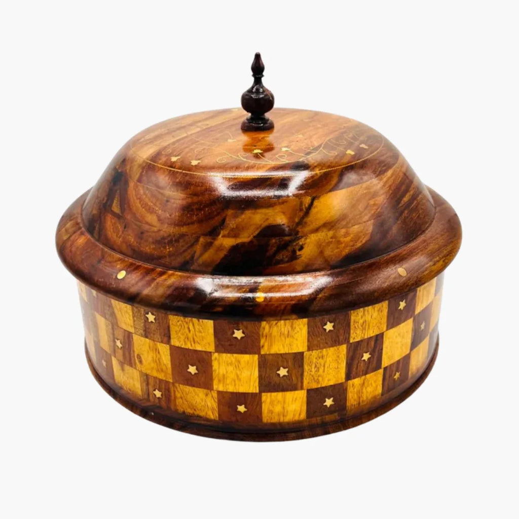 Wooden Handmade Checkered Hot Pot with Steel Bowl