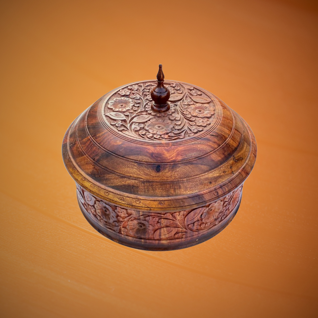 Rustic Hand-Carved Wooden Hotpot with Steel Bowl
