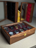 Wooden Watch Box with Glass Lid - Organizer for 10 Watches