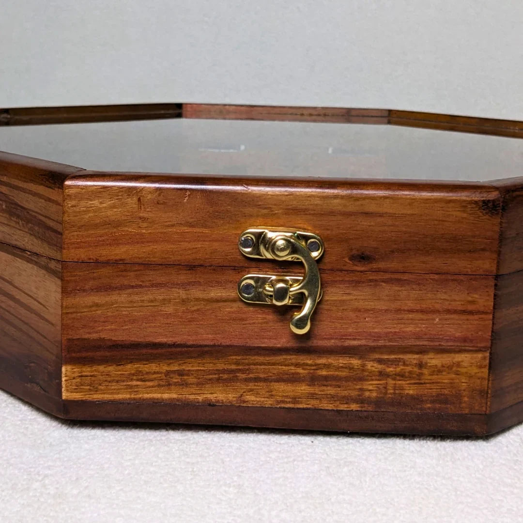 Wooden Octagon Dry Fruit Box with Glass Lid - Large