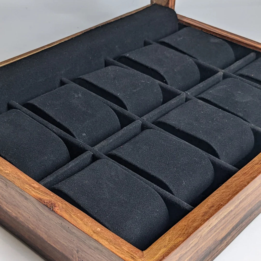 Wooden Watch Box with Glass Lid, Plain Design & Shape-Holding Cushions – Organizer for 10 Watches
