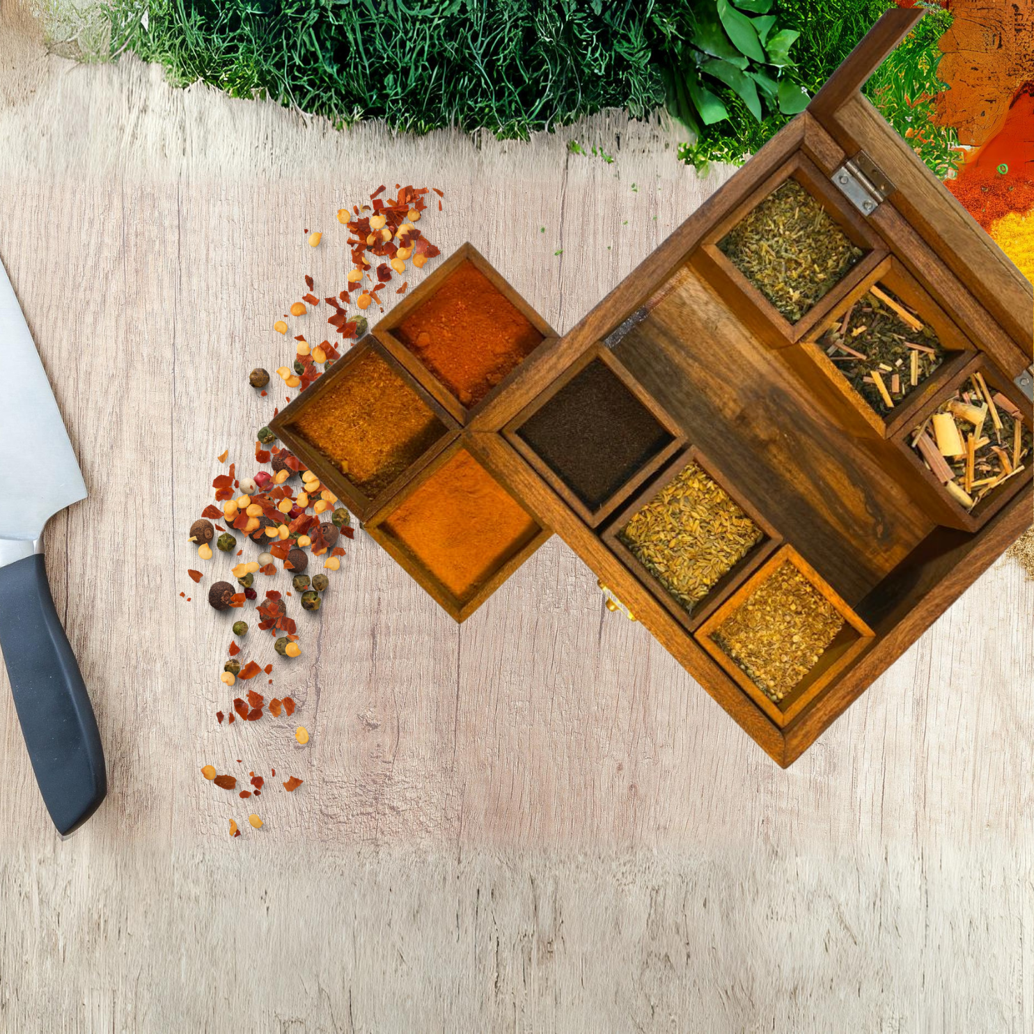 Wooden Spices Box with Glass Lid