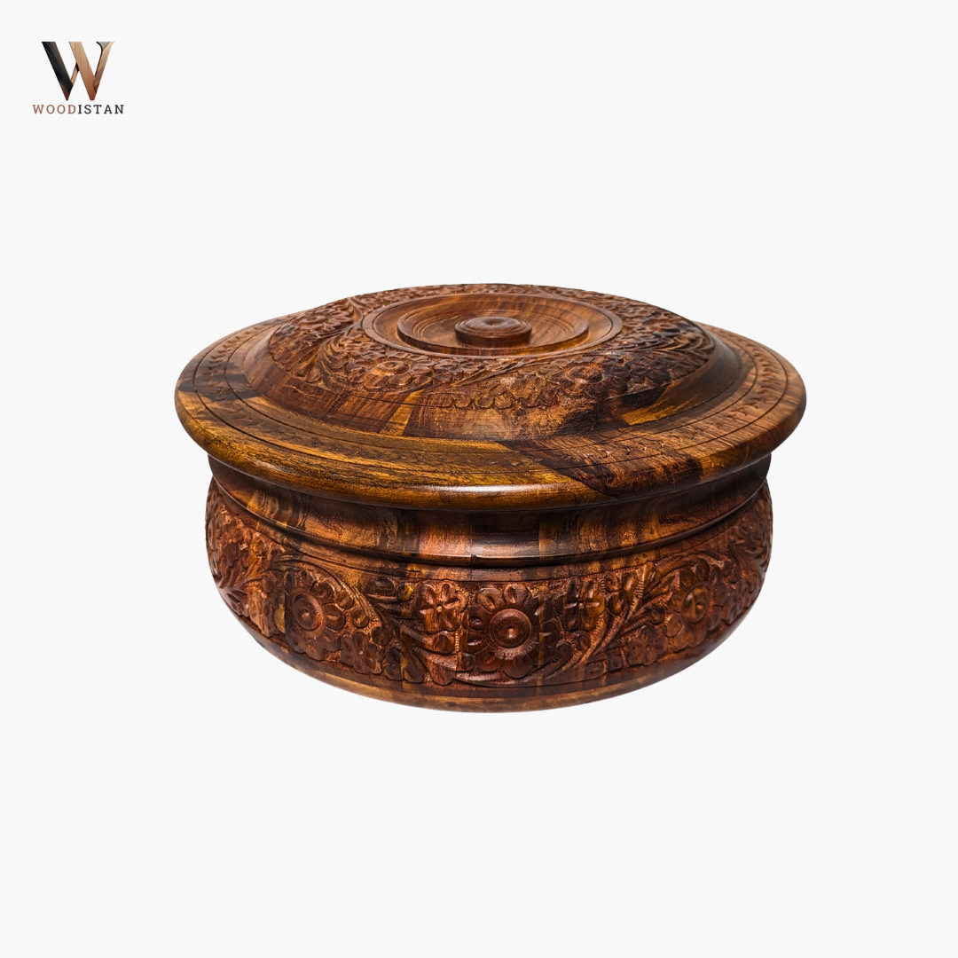 Handmade Wooden Chapati Hotpot with Carving Art