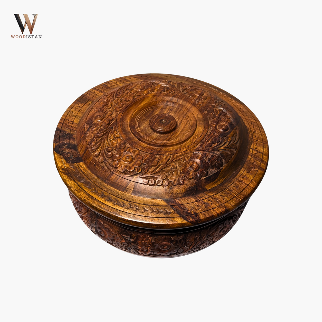 Handmade Wooden Chapati Hotpot with Carving Art